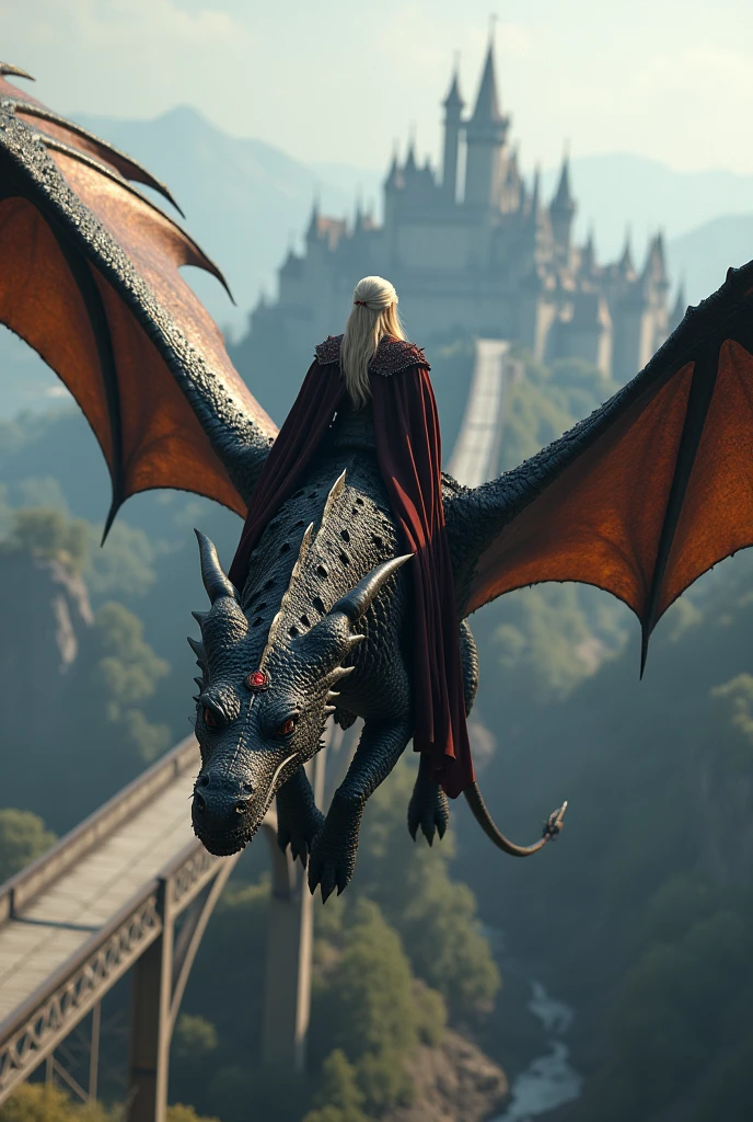 3D impressionist illustration, The face is precise((must))Super Resolution, Masterpiece, A Russian girl in her early 20s with ash grey hair, Game world, Dragon Slayer, Flying through the sky on a Sky Dragon, aggressive, Below you is a European-style castle