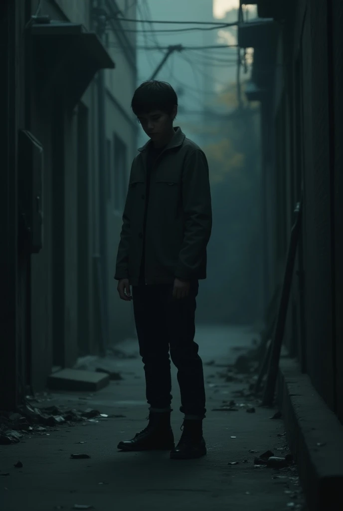 A teenage boy walks in the dark full of enthusiasm 16:9