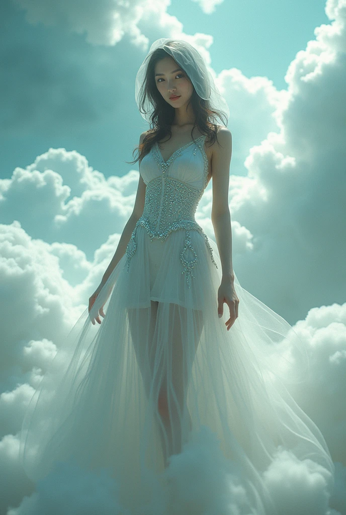 (8k, RAW photo: 1.2), 1 girl, (long hair: 1.31), earrings, hair ring, necklace, cinematic lighting, top quality, ultra high resolution, (photorealistic: 1.3), POV, (solo: 1.1), (viewer view: 1.331), (parted lips: 1.1), (eyelashes: 1.1), (happy: 1.21), (depth of field: 1.1), Lens flare, (chromatic aberration: 1.1), (caustics: 1.1), (interspersed luminous petals: 1.331), ulzzang-6500-v1.1,((dream asymmetrical dress)))),((full body)),((high heels))