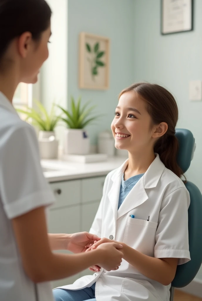 Female junior high school student undergoing internal medical examination
