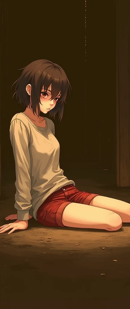 naked, yellow eyes, short black hair, wolf ears, wolf tail, satisfied expression, outdoors, natural pose, looking away