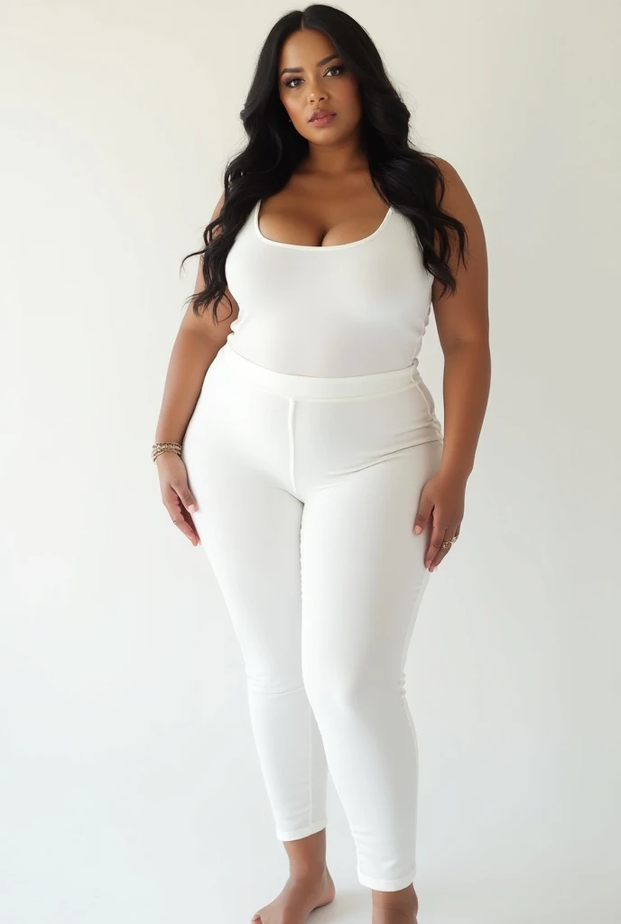 Mixed black ethnicity, curvy girl, long straight hair, wide hips, curvy body, wearing transparent white 2 Piece Lounge Outfits Slim Short Sleeve Tops Low Rise Flare Leggings Sets Yoga Sweatsuit, in bali, on a water park