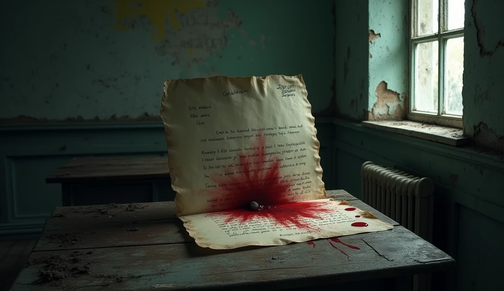 Himiko robe from Boku no Hero with a mouth stained with blood and an envelope with a stamp of a blue eagle with a curious smile