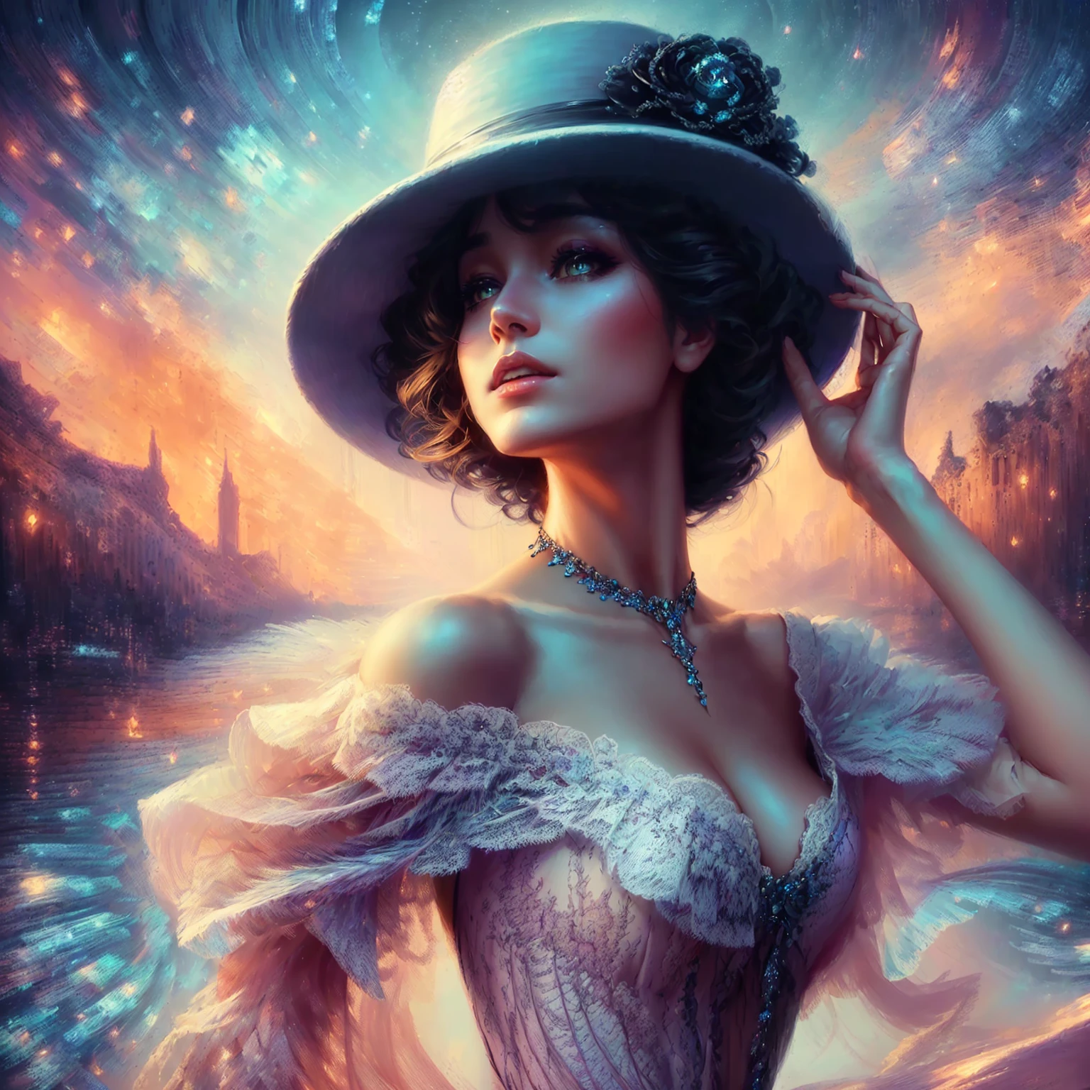 a close up of a woman in a dress and hat, beautiful art uhd 4 k, 4k highly detailed digital art, 4k detailed digital art, beautiful digital artwork, elegant digital painting, beautiful fantasy art portrait, fantasy victorian art, beautiful gorgeous digital art, digital art fantasy art, 8k stunning artwork, digital art fantasy, gorgeous digital art