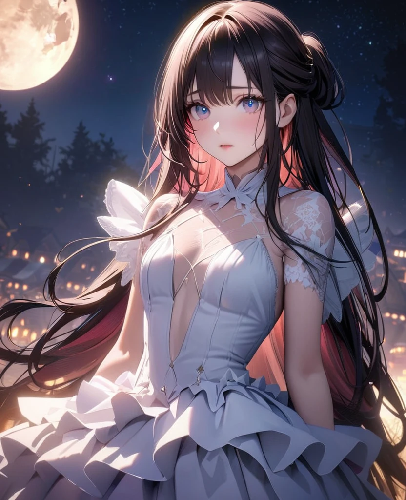 under the hazy moonlight。Snow-white skin。white girl。White clothes。White flowers。white white shoes。Looking at you infatuatedly。
