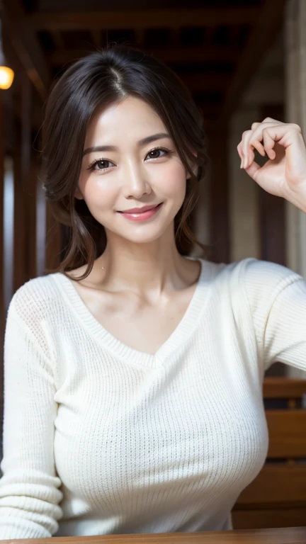 (1 Ultimate beautiful Japanese wife)、45 yers old、Delicate facial features、detailedeyes、(Big eyes:1.2), Detailed lips、Double eyelids、long eyeslashes、cparted lips、(Beautiful white teeth)、smooth short brunette、(large full breasts)、(Curve), (grin)、a captivating gaze、Grey shirt、Pink micro mini skirt、Realistic background、celebrity home interiors、(Cowboy Shot)、(Advanced depth of field)、((masterpiece))、((top-quality))、a picture、Realisticity、high-level image quality、ultra-detailliert、Realistic lighting