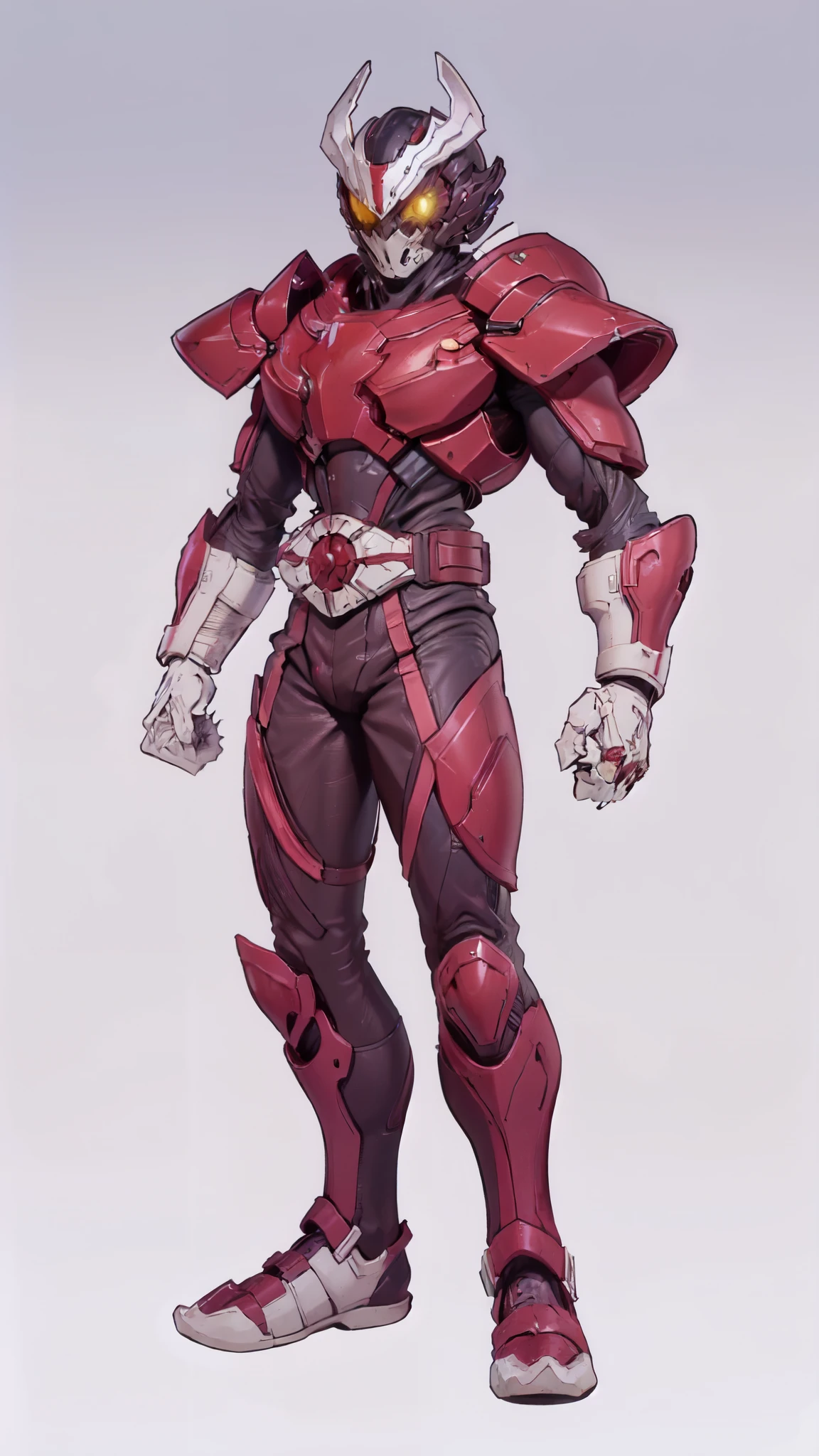 (masterpiece:1.5, best quality:1.5, extremely delicate:1.5), ((male:1.5)), a man wearing a full-face helmet, green eyes, fantasy-style high-tech biomimetic armored combat suit, (a composite layered chest armor), the design balances heavy with agility, fully enclosed shoulder guards, matching arm and leg guards, a belt of gemstone, (the color scheme is primarily White with Blue and Red accents, Organic Biotech, Concept Inspired by Skull, glowing eyes, armor glows, stand of a futuristic sci-fi city), this character embodies a finely crafted fantasy-style armored hero in anime style, exquisite and mature art style, metallic, high definition, highres, ultra-detailed, ultra-fine painting, professional, perfect body proportions, golden ratio, anatomically correct, symmetrical face, extremely detailed eyes and face, high quality eyes, creativity, RAW photo, UHD, 32k, Natural light, cinematic lighting, masterpiece-anatomy-perfect