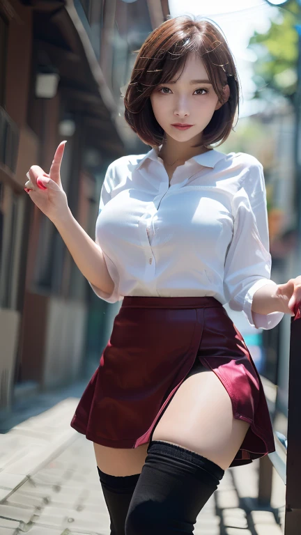20yo, Petite breasts,  Brown hair, Red leash, seaside, She smiled slightly, Short hair, christmas street, Christmas Background, Sexy Pose