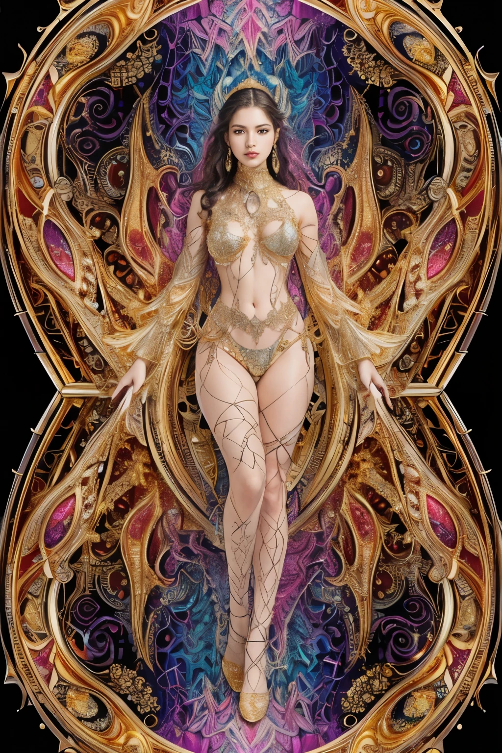 (Detailed iridescent bodysuit with beautiful fractal or marble design:1.5), (Beautiful and d delicate ruby, topaz, emerald and sapphire jewelry:1.6), Complex and colorful biomechanical bodysuit, Zentangle, mandalas, Entangled, Vulgarity, beutiful breast, (Open legs:1.4), obscenity, (Lewd smile:1.2), coarse, Obscene, mean, (raunchy:1.2), (Immoral:1.2), Lachish, (small breasts with raised areolas,:1.6), (Cameltoe), (Expression of ecstasy:1.2), Photorealistic, Official art, Unity 8k wallpapr, 8K Portrait, Best Quality, Very high resolution, (Incredibly beautiful nature background:1.6), One girl, One beautiful age italian girl, (14 y), (Sexy and glamorous:1.1), (A coquettish expression:1.6), (seductively smiling:1.2), (Full body), (erotic posing:1.5), (Magic Attack Pose:1.6),(magical effects like sparkles or energy:1.5), (Electric shock from hands:1.1), Beautiful seductive face, Portrait, (Thick eyebrows:1.2), (Big purple eyes:1.2), Beautiful eyes with fine symmetry, (Ultra detailed eyes:1.4), (High resolution eyes:1.1), Intimate face, (ultra detailed skin texture:1.4), White skin, pale skin, Perfect Anatomy, Thin, (Beautiful toned body:1.1), Hair Bow, (Moist skin:1.1), full of sweat, No makeup, dark circles, Good anatomy, Focus Face, good-looking, (Emilia Clark:0.6) (Emma watson:0.3),(Jennifer Connelly:0.4), (sensual face:1.5), Elegant face, Nice, Dolce, Cyberpunk Sci-Fi, (Gauntlets with intricate and beautiful designs:1.2), Blurred background, Blurred foreground, depth of fields, (Motion Blur:1.1), (Small breasts:1.2), Sheer breast, (beautiful boob:1.2), (NSFW:1.2), large hips, drivel, Juice stain, grabbing on breasts, (Slim and toned body:1.5), (four fingers a thumb:1.2) , Good numbers, (Low-cut punk medieval armor:1.2), (Bright chrome gold lingerie with sharp reflections:1.2) (Pedras preciosas:1.2)