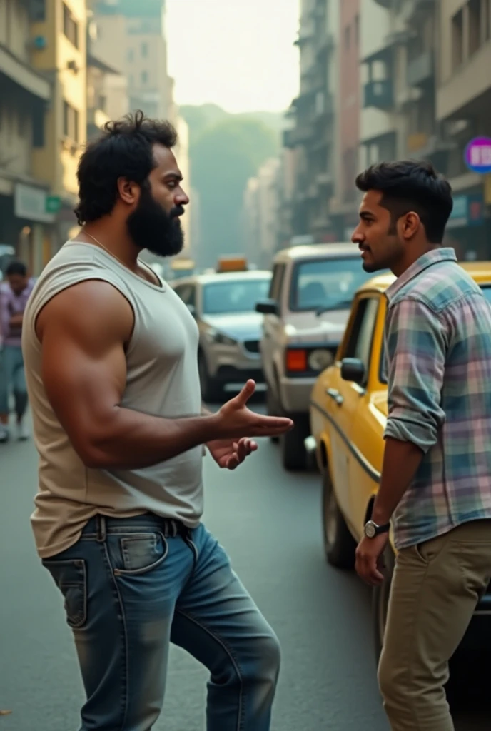 (photorealism:1.2), Pakistani guy wearing tight clothes having thick thighs riding on another guy's shoulders in a crowd