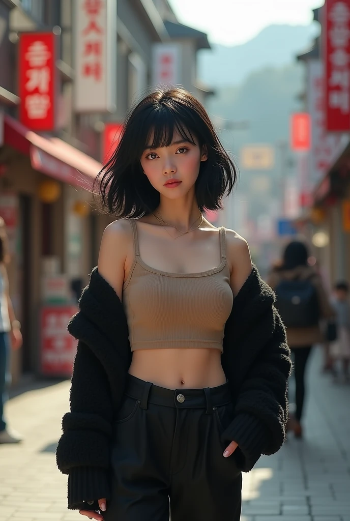 randome pose、mix4、(8K、Raw photography、top-quality、masterpiece:1.45)、(realisitic、Photorealsitic:1.37)、one girls、cute little、Cityscape、natta、Sateen、Wetty、profetional lighting、photon maping、Radio City、physically-based renderingt、Gradient black hair、white hair、short curly hair、a handsome、girl with、Tight T-shirt、thin-waist、Mini skirt、pale-skinned、top quality photo、hight resolution、1080p、(clearface)、(Detailed face description)、(Detailed hand description)、 (masterpiece), (Exquisite CG), extreme light and shadows, dishevled hair, masterpiece, lush detail, (Fine facial features), (Highest Quality Photos), (masterpiece), (finely eye), Look in front of you, Fine clavicle, (Colossal tits:1.47),