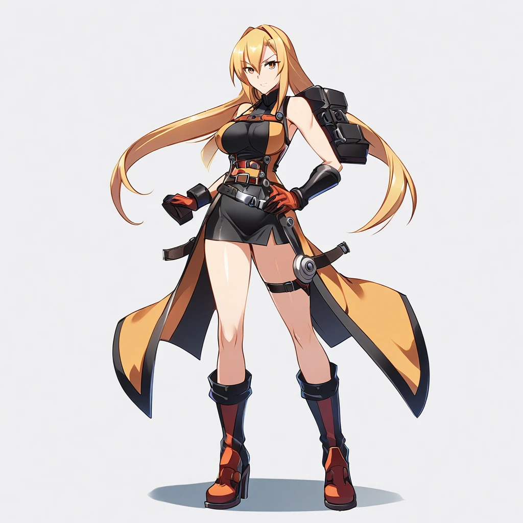 Anime, 1 girl, solo, Millia Rage from Guilty gear, Full body, standing ,plain White background,