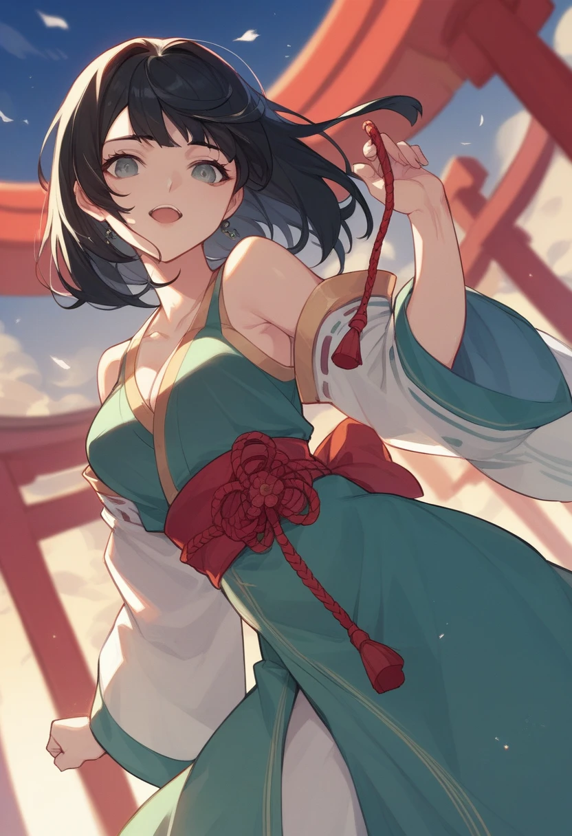 (masterpiece, best quality), 1girl, Ultramarine High Fade with Messy Top, Size H breasts, <lora:girlliketsuuhaiken:0.8> tsuuhaiken, outstretched arms, hand close to waist, lunge, sidelocks, longhair, wristband, sleeveless, chiffon floral qipao, fluttering skirt, wind, dust, steam