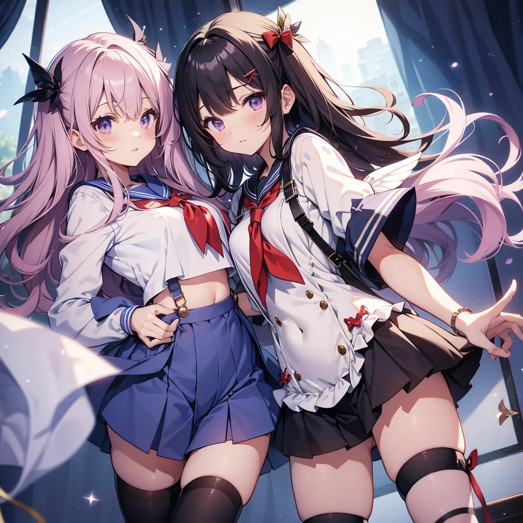Two junior high school students in pristine school uniforms engage in a lively dispute on the sprawling playground. The keen photograph captures every detail in 8K resolution, bringing out the highest textures of their uniforms. Theboy, with short spiky hair and bright blue eyes, clenches his fists, his facial features etched with determination. The girl, with long curly hair and rosy cheeks, stands her ground, her expression conveying a fiery resolve. The sunlight filters through the trees, casting dappled shadows on the grass and creating perfect contrast. The intricacies of their uniforms, from the delicate embroidery on their blazers to the subtle sheen