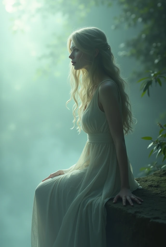(masterpiece, best quality, super detailed, beautiful details eyes, Clean and delicate face), Super realistic, wide shot, 1 lady, solo, whole body, A blonde lady stands by a forest spring, ((a Mysterious Thick Fog surrounds only her body, her face is clearly visible, her body is only visible in silhouette)), her silhouette has a beautiful figure, ((It's as if the goddess is wearing a Mysterious Fog)), Beautiful Art Ultra HD 8K, 8K highly detailed digital art