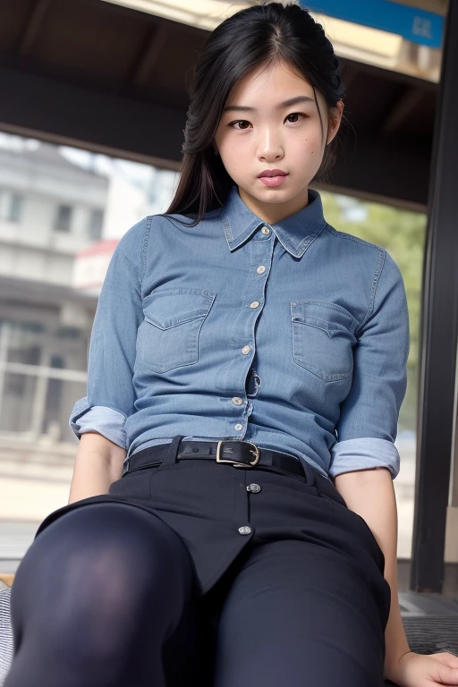 ((( ahe face:1.2))、(( raise the skirt yourself:1.4))、(( hide panties with fingers :1.2))、(((Sexy knee-highs:1.35)))、(((( opens her legs wide、Touching the thighs、 show off your crotch 、Thin pubic hair sticking out、big pointy breasts))))、 1 girl,( RAW Photos, Best Quality), (Realistic, photo-Realistic:1.4), masterpiece,  go to a shrine for the first time in a very delicate and beautiful ,  extremely detailed, 2k wallpaper, wonderful,  detailed ,  extremely detailed CG unity 8k wallpaper, Super detailed,  Hi-Res, Soft light,  girl with beautiful details ,  extremely detailed eyes and face,  beautiful detailed nose,  beautiful detailed eyes, Movie Lighting, on a Tokyo train platform,line, City lights at night,perfect anatomy,Slender body,Smiling woman wearing , blue shirt , have , jacket,pants
 