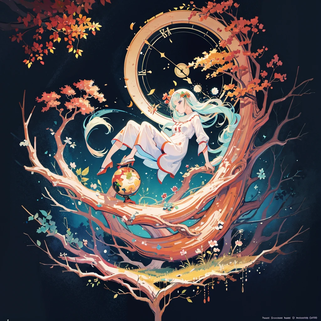 circular tree,four seasons,spring,summer,autumn,winter,leaves,roots,branches,trunk,ornate border,decorative,digital illustration,artwork,movement,time,swirling background,dark background,vibrant colors,natural,life cycle,growth,change,nature,life,peace,harmony,spirituality,symbolism,digital art,illustration,painting,graphic design,art,design,digital media,online art,visual art,fine art,fantasy
