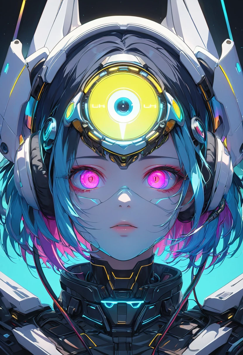 glowing eyes, colourful glowing hair, gradient hair, wearing headphone, anime style, high detail, Futurism, glowing light, UHD, retina, masterpiece, ccurate, anatomically correct, textured skin, super detail, high details, high quality, award winning, best quality, highres