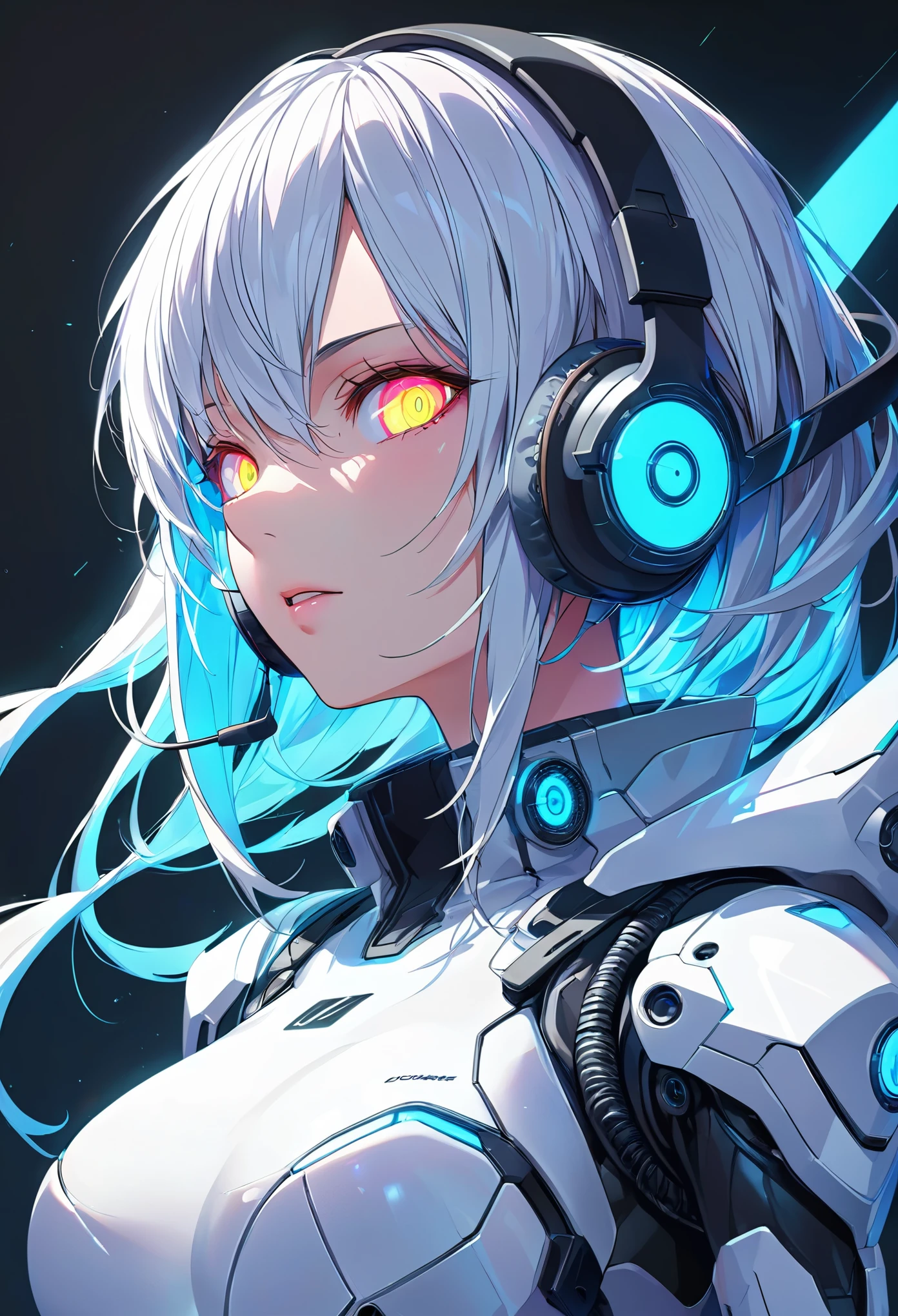 glowing eyes, colourful glowing hair, wearing headphone, anime style, high detail, Futurism, glowing light, UHD, retina, masterpiece, ccurate, anatomically correct, textured skin, super detail, high details, high quality, award winning, best quality, highres