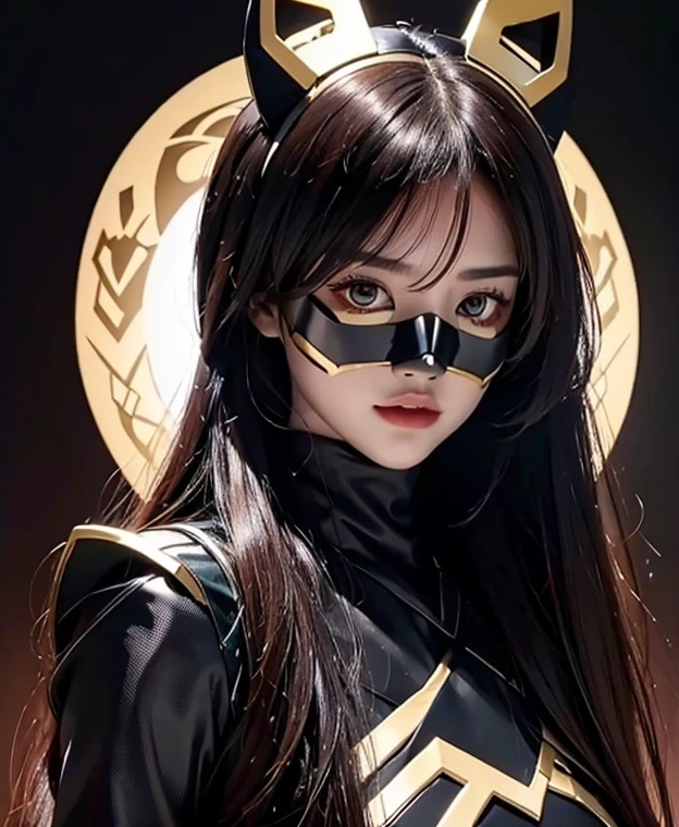 A woman high black rangers, high black ranger suit, as she power rangers toxic , full body , helmet mask, long hair brown, high detailed, realistic, gloves, ultra realistic, ((full face helmet)), black shield sunglasses on eyes, smart black sunglasses 