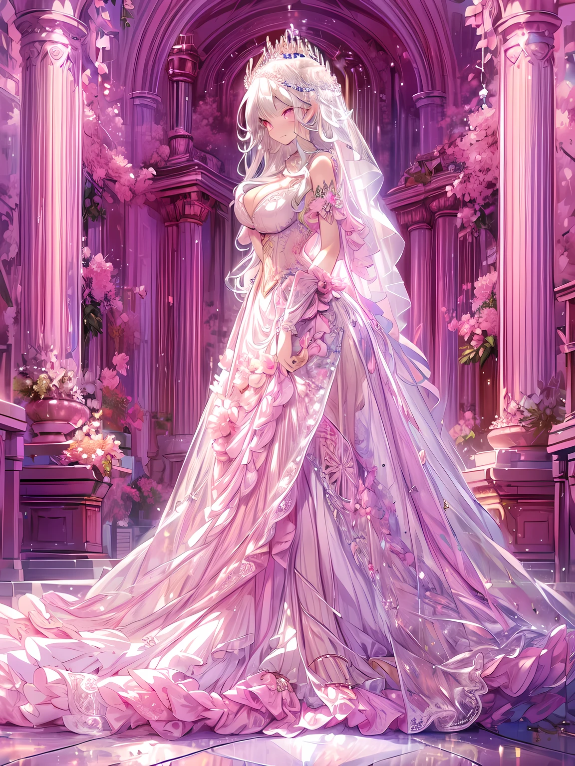 The most beautiful rose bush imaginable and an incredibly elegant young woman, superbly hairstyled, Espectacularmente maquillada y con un vestido deslumbrantemente fabuloso. In a dream garden on a magical night. (obra maestra) (mejor calidad)