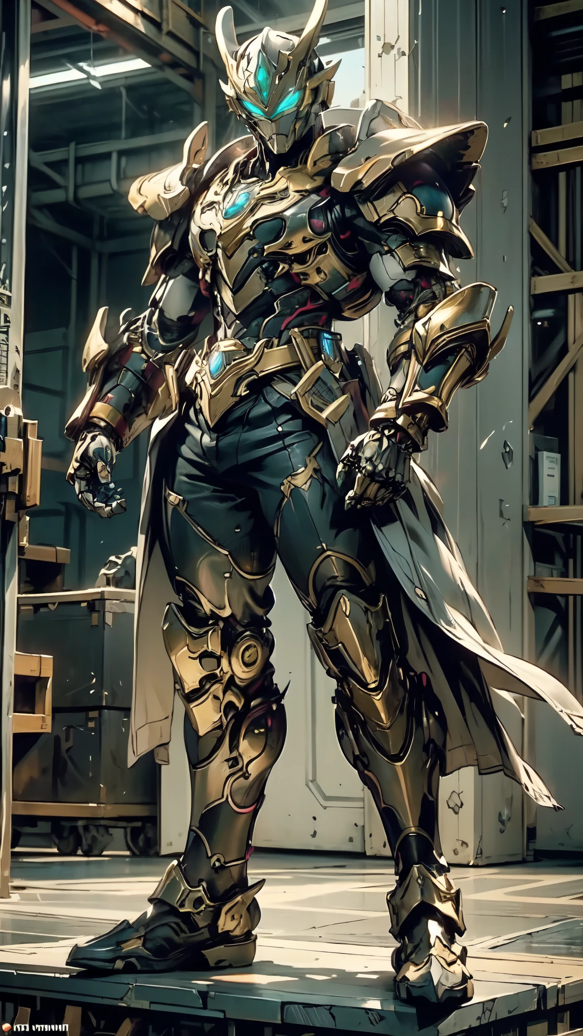 (masterpiece:1.5, best quality:1.5, extremely delicate:1.5), ((male:1.5)), a man wearing a full-face helmet, green eyes, fantasy-style high-tech biomimetic armored combat suit, (a composite layered chest armor), the design balances heavy with agility, fully enclosed shoulder guards, matching arm and leg guards, a belt of gemstone, (the color scheme is primarily White with Blue and Red accents, Organic Biotech, Concept Inspired by Dragon, glowing eyes, armor glows, stand of a futuristic sci-fi city), this character embodies a finely crafted fantasy-style armored hero in anime style, exquisite and mature art style, metallic, high definition, highres, ultra-detailed, ultra-fine painting, professional, perfect body proportions, golden ratio, anatomically correct, symmetrical face, extremely detailed eyes and face, high quality eyes, creativity, RAW photo, UHD, 32k, Natural light, cinematic lighting, masterpiece-anatomy-perfect