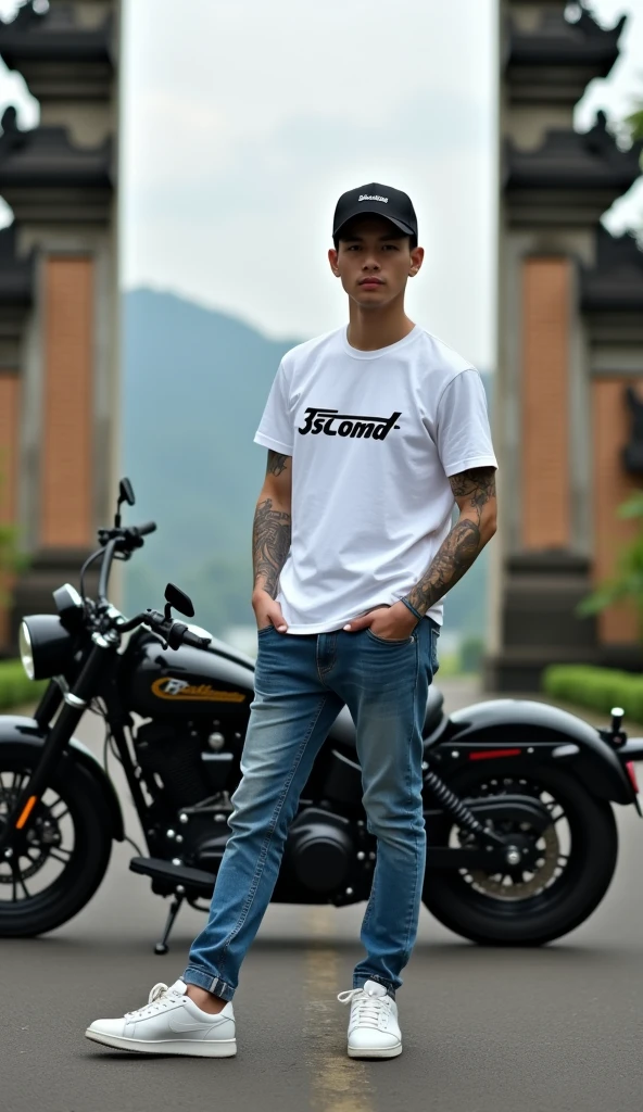 solo , 1man , thai man , hiphop leather jacket , white rock shirt , hiphop jeans pants , happy