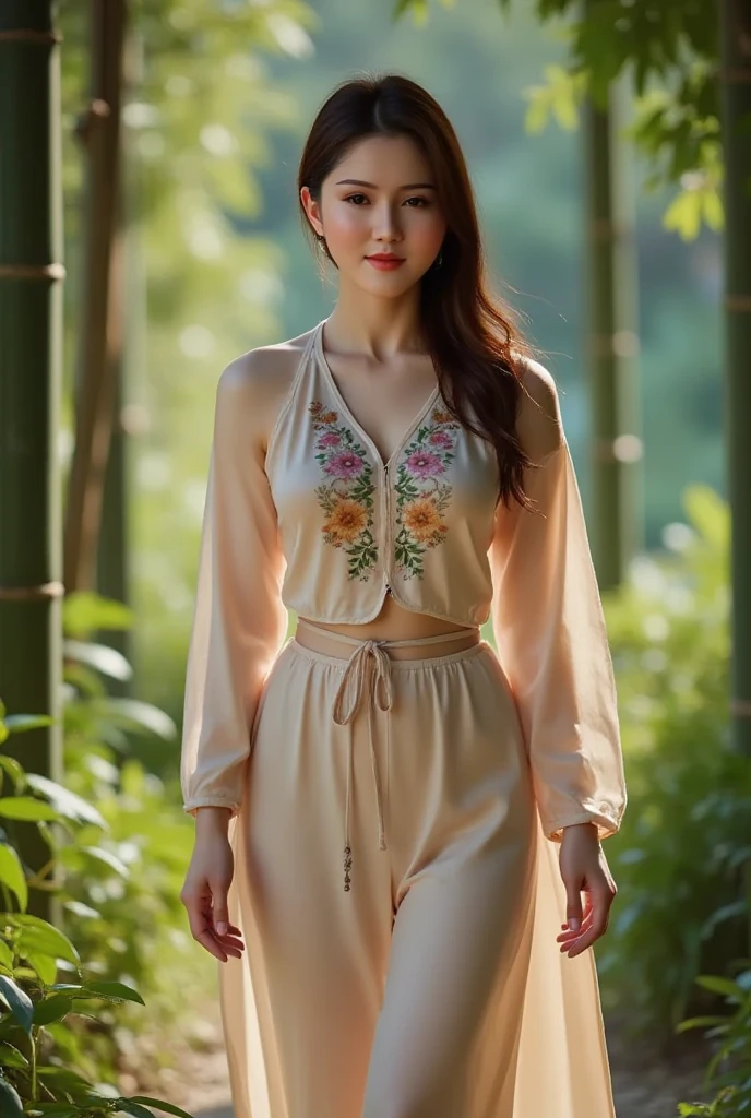 Lisamy, ao yem Vietnamese, full body view, walking