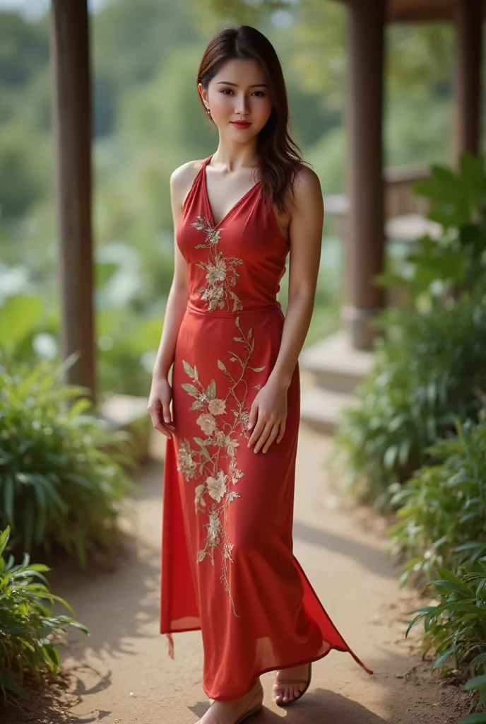 Lisamy, ao dai Vietnamese, full body view, walking, realistic, sexy