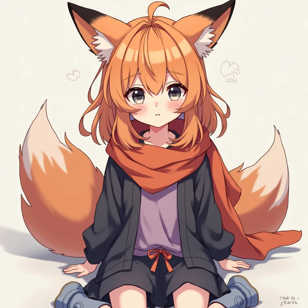 Yona's hair turns back to its natural orange color with hints of blue, and now the soft waves are back as it's so long it reaches down almost to her knees. Her hair looks amazing this way, it fits her so well and it makes her whole look just perfect. She looks like a little doll now that her hair is the way it is, her fox ears are perked up and her fox tail is curled up by her side.