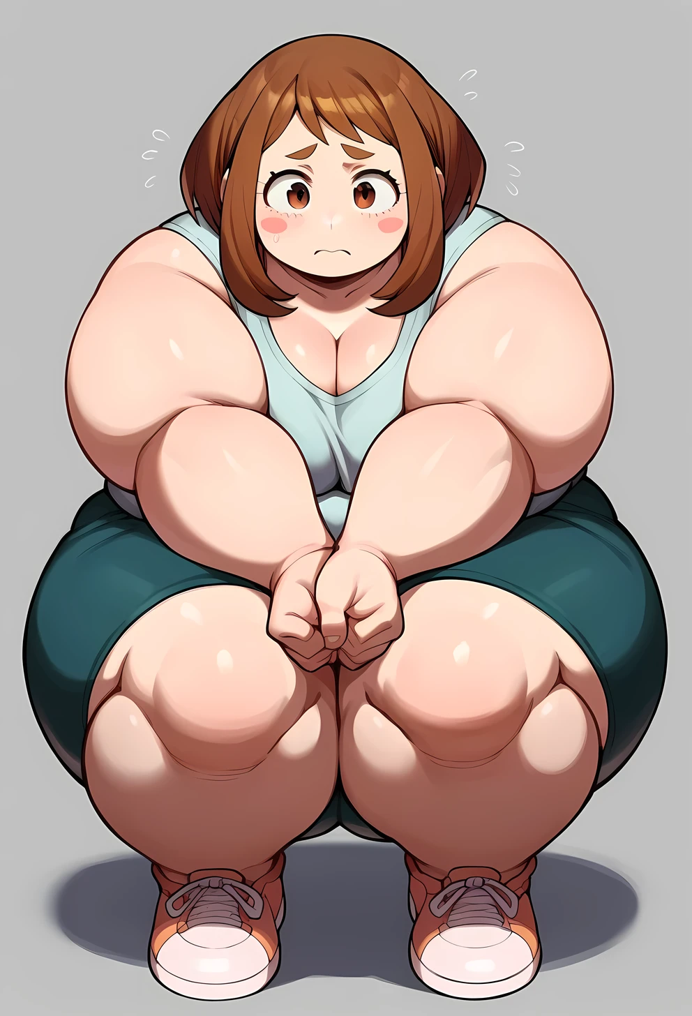 score_9, score_8_up, score_7_up,
BREAK
source_anime,
BREAK
ochakouraraka, ochako uraraka, brown eyes, brown hair, short hair, blush, blush stickers, , ssbbw , squatting, obese, gigantic arms and legs 
 