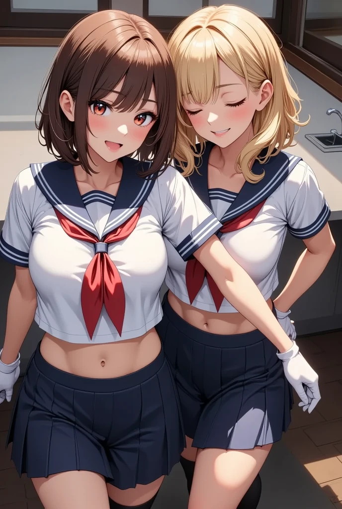 (masterpiece、RAW Photos),(highest quality),(Very detailed:1.3), Slender body, (Very delicate and beautiful face), (Small beautiful eyes), 16 years old、Japanese women、very cute, (high school girl、Sailor suit:1.3)、(short hair, Messy Hair), (Embarrassing:1.1)、 (View your viewers), (Bukkake, Semen on the face and chest:1.3), (Anatomically correct:1.1), A look of contempt