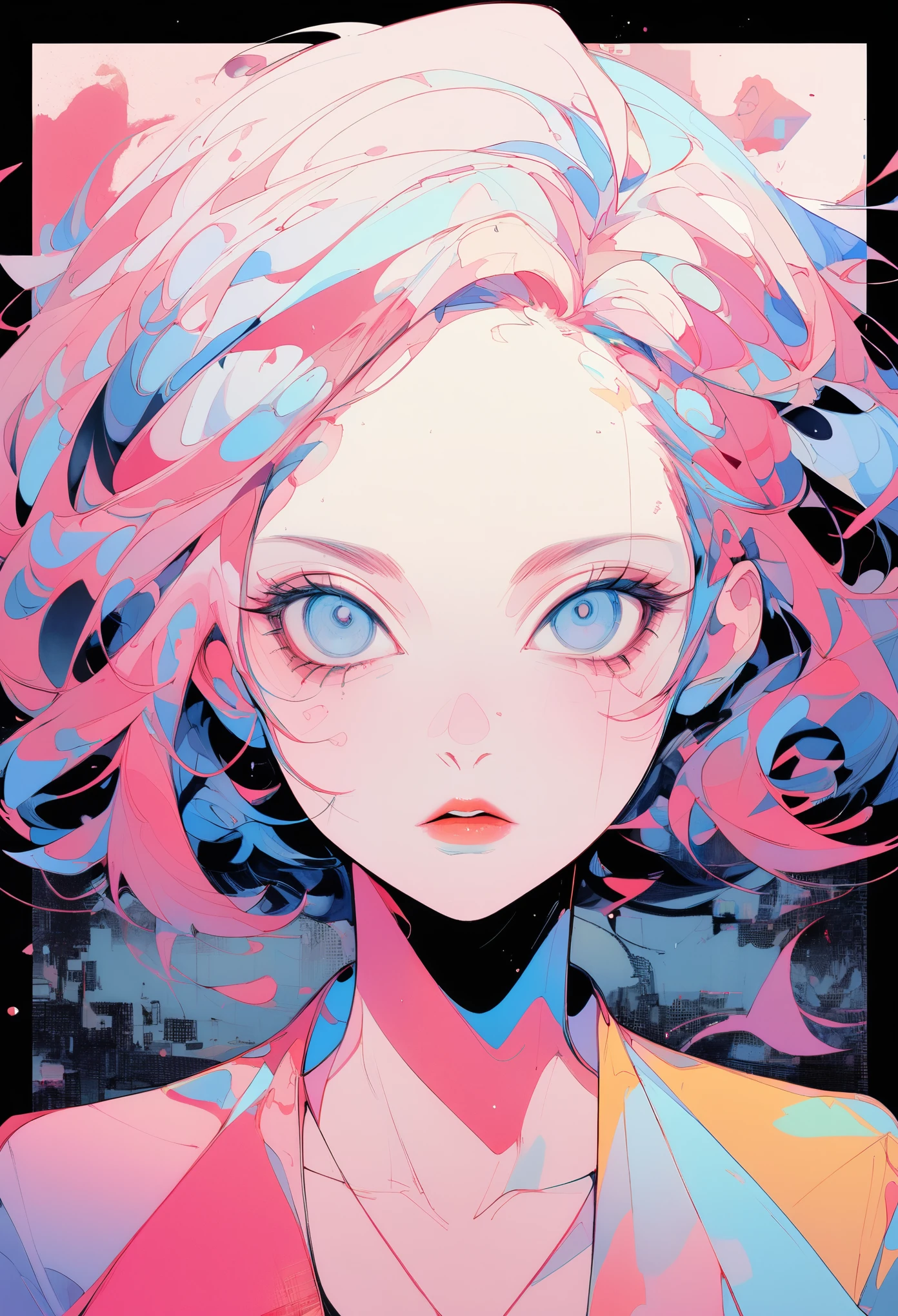From a collage that mixes retro elements、Create dramatic contemporary digital art portraits。, Surrealism, And vintage aesthetics, Focus on intricate details、It depicts a beautiful woman's full body in a relaxed pose with a dramatic, neutral expression, Detailed Hand,blue eyes、Beautiful Eyes、Beautiful Eyes、