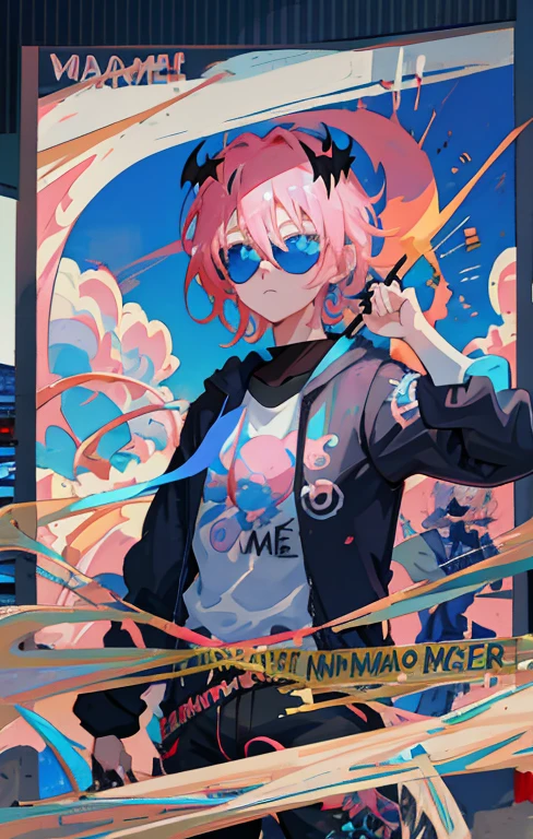   boy with pink hair and blue eyes wearing blue sunglasses, night,Terrible Anime 8k  ,   Best Anime 4K Kona-chan Wallpaper  ,   Anime Style 4k  ,   anime style portrait male  , zerochan Art,   Anime Art Wallpaper 4K,   Anime Art Wallpaper 4K,   Detailed Fanart  , anime art wallpaper 8k,  showing Demon Slayer  , Spectacular anime style 