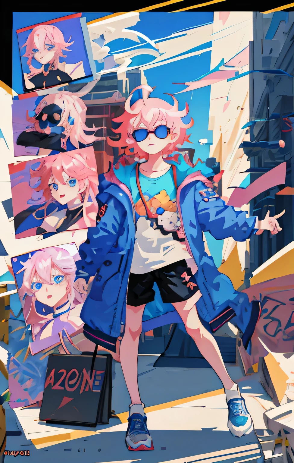   boy with pink hair and blue eyes wearing blue sunglasses, night,Terrible Anime 8k  ,   Best Anime 4K Kona-chan Wallpaper  ,   Anime Style 4k  ,   anime style portrait male  , zerochan Art,   Anime Art Wallpaper 4K,   Anime Art Wallpaper 4K,   Detailed Fanart  , anime art wallpaper 8k,  showing Demon Slayer  , Spectacular anime style 