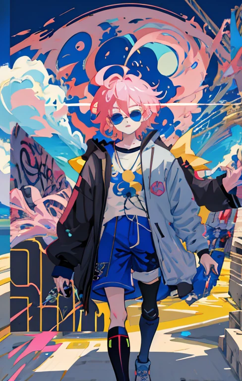    boy with pink hair and blue eyes wearing blue sunglasses,  night,Terrible Anime 8k   ,    Best Anime 4K Kona-chan Wallpaper   ,    Anime Style 4k   ,   Anime style male portrait   , zerochan Art,    Anime Art Wallpaper 4K,    Anime Art Wallpaper 4K,    Detailed Fanart   , anime art wallpaper 8k,  Demon Slayer    , Spectacular anime style  