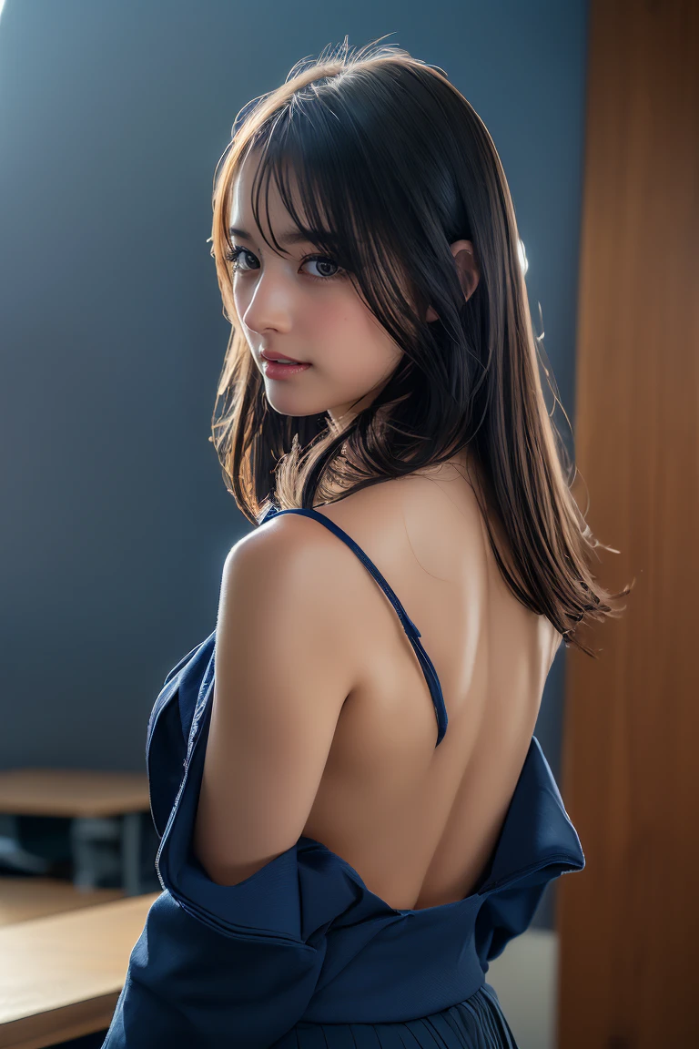 (masterpiece:1.2), Very detailed, Ultra-high resolution, (Realistic, photo Realistic:1.6), High-resolution RAW color photos, Professional photos, Dramatic lighting, 映画のFunctionalなシーン、Sharp focus:1.2, (Very detailed顔と肌の質感, Very beautiful eyes, Glossのある肌, Glowing Skin, Glowing Skin, Shining Face, Gloss, Oily skin, greasy face, Oily skin, greasy face, 強いGloss), Perfect Anatomy, Very detailed背景, 1 female, 25-year-old woman, Japanese women,Height: 168cm, (Short Bob Hair, Straight hair, bangs:1.3, Brown Hair), (Lean), (Flat Chest:1.7),((Small Ass:1.6)),(Thighs),((Thin legs)),(bedroom),Functional,Glowing Skin, (((Dark navy strapless one-piece swimsuit、Thong Japanese school swimsuit))),(((Undressing,Upper body naked:1.5))),Wet swimsuit,(real Glossのある肌 texture), White skin,(((Browsing Caution))),Earrings,Seeking sexual activity,Invite to sex,((Leaning forward、Stick your ass out、Touching the bed with your hands)),((Fucked from behind、Penis from behind:1.6))