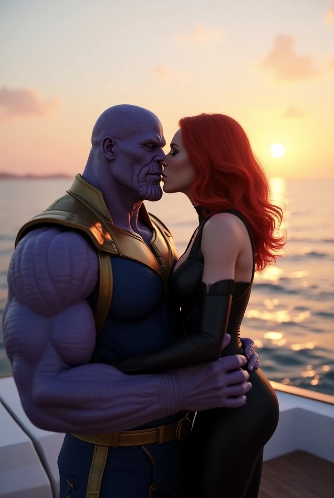 Thanos and Black Widow kiss in bikini