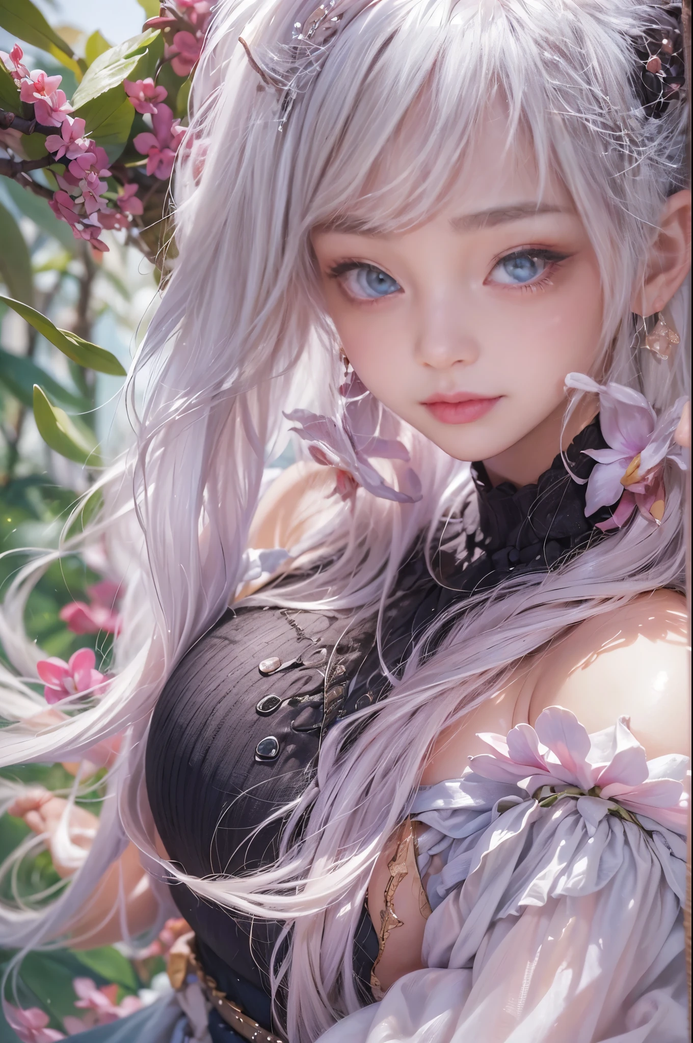 (((White tail:1.5))), Beautiful white fox,(blowjob),(1boy)(nsfw:1.3),(masturbation:1.5),(bare shoulders:0.85),(((from below)))、((girl trembling with sexual climax)),((nude:1)),((naked tits:0.55)), (bright atmosphere, enchanting shine, bright lighting, fantastic atmosphere, enchanting shine, exciting colors, fascinating color usage, dramatic lighting, enchanting aura),1 girl, masterpiece,highest quality, 1 girl,
(Upper body:1.2),(((nipple:0.55))),,Girls with weak temperament,
Like a spectacular movie, soft natural light, rim light, absurd, wonderful, interesting, Complex, very detailed, surreal, soft colors,
White flowers pink flowers,((Barefoot:1)),