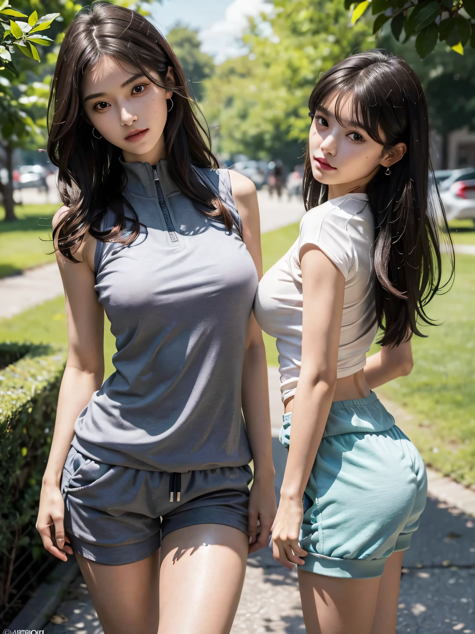 (Navy blue high leg bikini pants、White short-sleeved thin T-shirt、Ass、Black Hair、Big Ass、belly button、Countryside Grounds、Side Ponytail)、Extremely sexy、Glamorous Body、smile、Professional Lighting、Beautiful adult woman、Captivating thighs、Very large breasts、Cleavage、Are standing、Beautiful teeth alignment