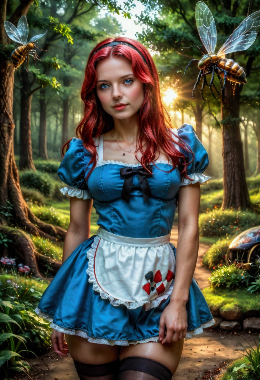 (Alice in Wonderland:1.5), (sexy:1.65), stockings, (insects) (intricate details), masterpiece, best quality, cinematic photo, hyper realistic style, trending on artstation, (vivid color:0.4), 8k, photorealistic painted art, hdr masterpiece, (highly detailed textures), (bioluminescent:1.2), (energy), (dynamic), hyper detailed masterpiece, bokeh
