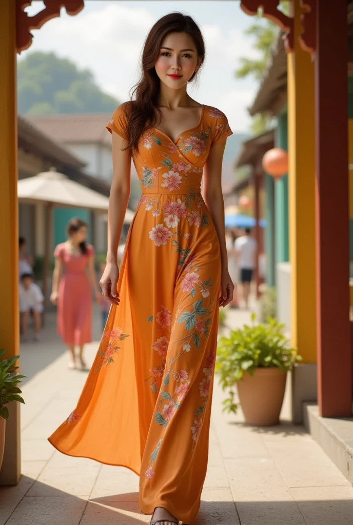 Lisamy, ao dai Vietnamese, full body view, walking