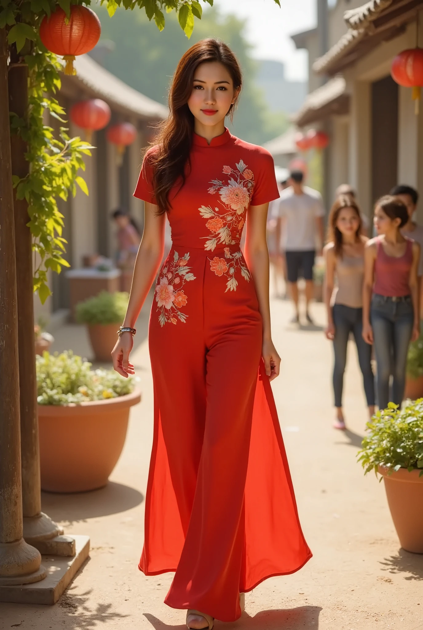 Lisamy, ao dai Vietnamese, full body view, walking