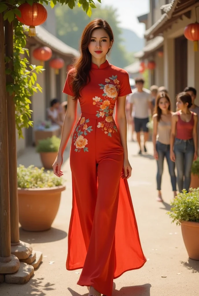 Lisamy, ao dai Vietnamese, full body view, walking