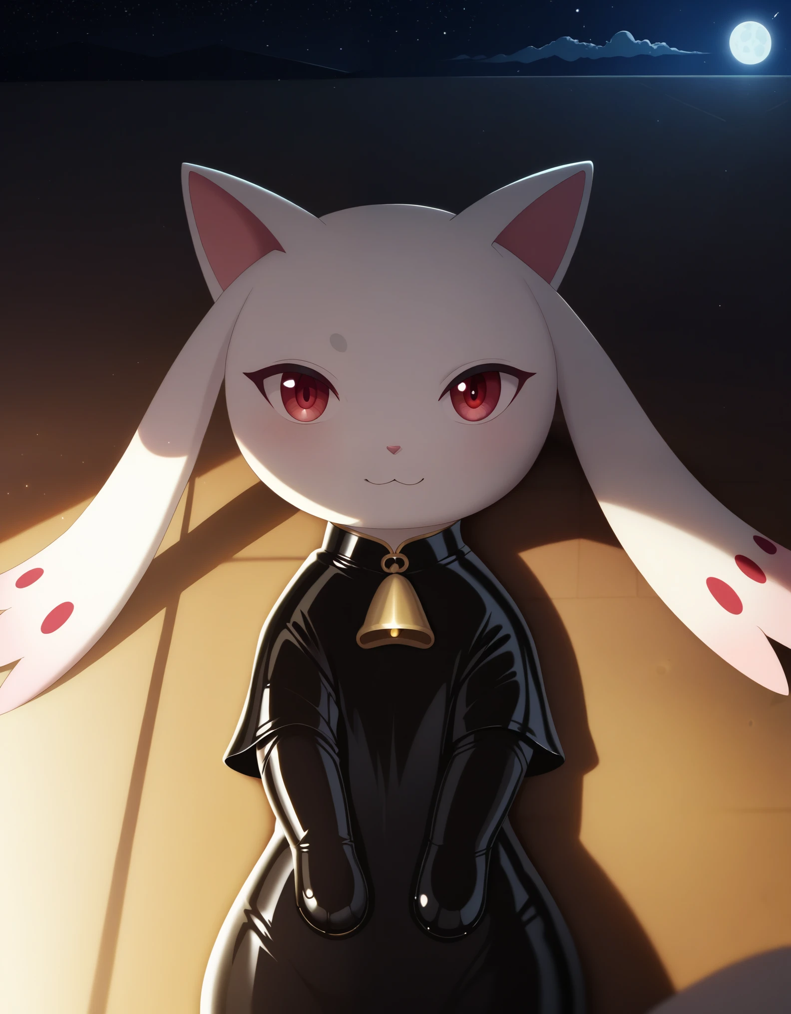 score_9, score_8_up, score_7_up, rating_explicit, Kyubey boy, Kyubey male, uploaded on e621, ((by Lostgoose, by Silverfox5213, by Joaqun Sorolla)), solo (((wildlife feral))) (((Kyubey))) with ((white and pink body)) and ((clear dark red eyes)), BREAK, and (((long white ears))), ((half-length portrait)),, (detailed feral Kyubey), (detailed lighting), ((detailed latex fur)), BREAK, (((lying at monastery with nebula on night))), (cinematic lighting), ((detailed background)), ((depth of field)), (half body shadow), ((sunlight)), (looking at viewer), (high-angle view), ((front view)), [backlighting], [detailed ambient light], [gray natural lighting], [ambient light on the belly], [realistic proportions],  [sharp focus],  (shaded), (hi res), ((masterpiece)),