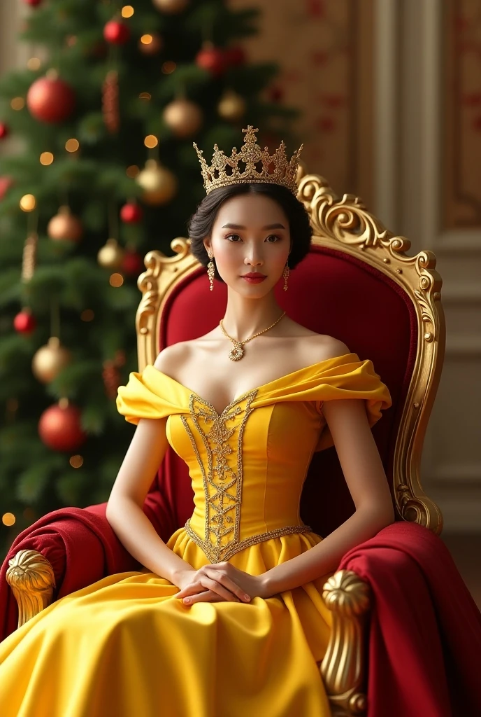 Princess Sitting Create a 18 Christmas royal princess sitting in a golden chair wearing ...