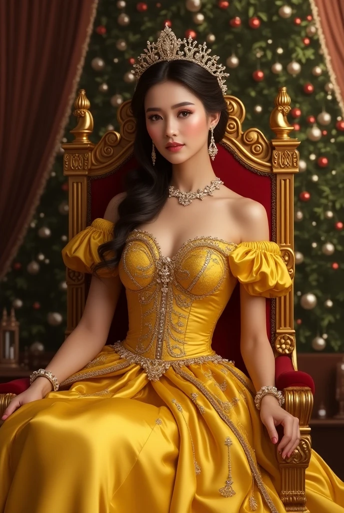 Princess Sitting Create a 18 Christmas royal princess sitting in a golden chair wearing ...