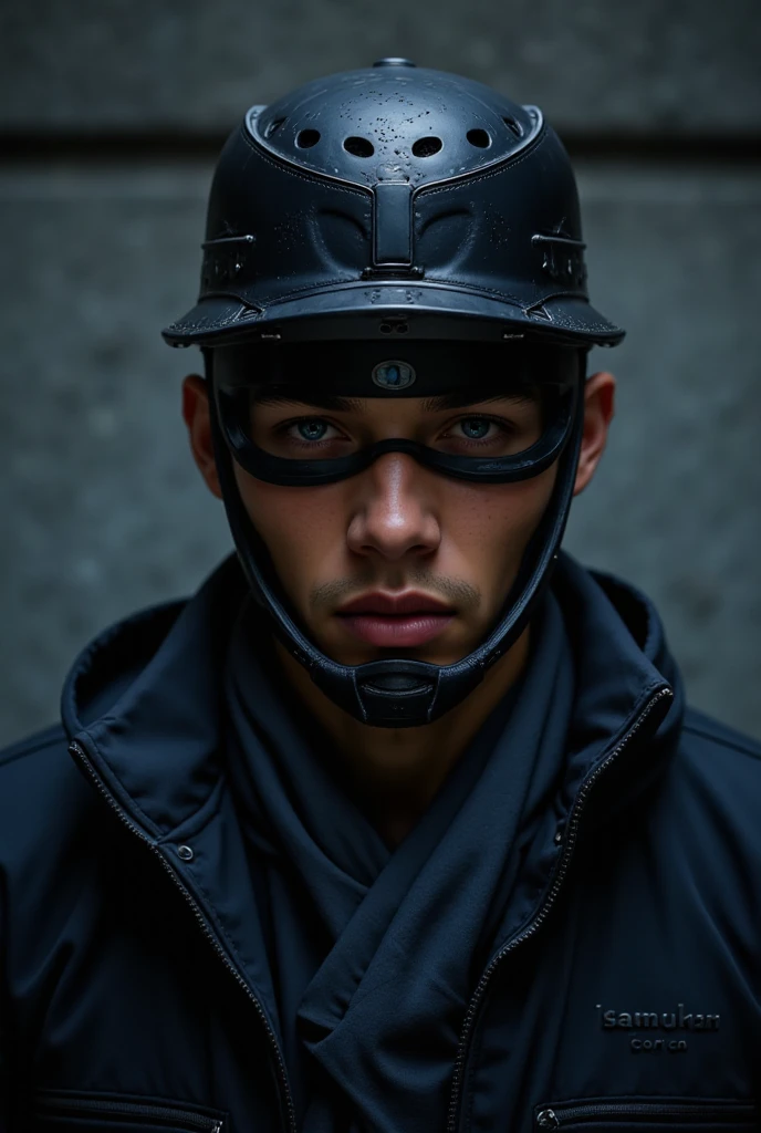 Wearable Cyberpunk Jingasa Samurai Hat, Cyberpunk mask, Dark wear male,  trending on pexels, digital art, cyberpunk vibe, in cyberpunk style, cyberpunk art ultrarealistic 8k, cyberpunk dude, in cyberpunk aesthetic, cyberpunk vibes, cyberpunk face, cyberpunk portrait, portrait of a cyberpunk man, has cyberpunk style