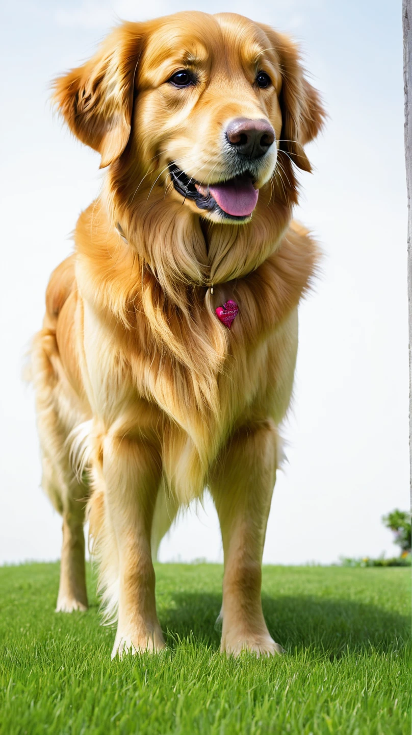 lawn,Large garden,dog,Golden Retriever,  Hi-Res, 最高quality, Accurate, 高quality, quality,    very detailed,
