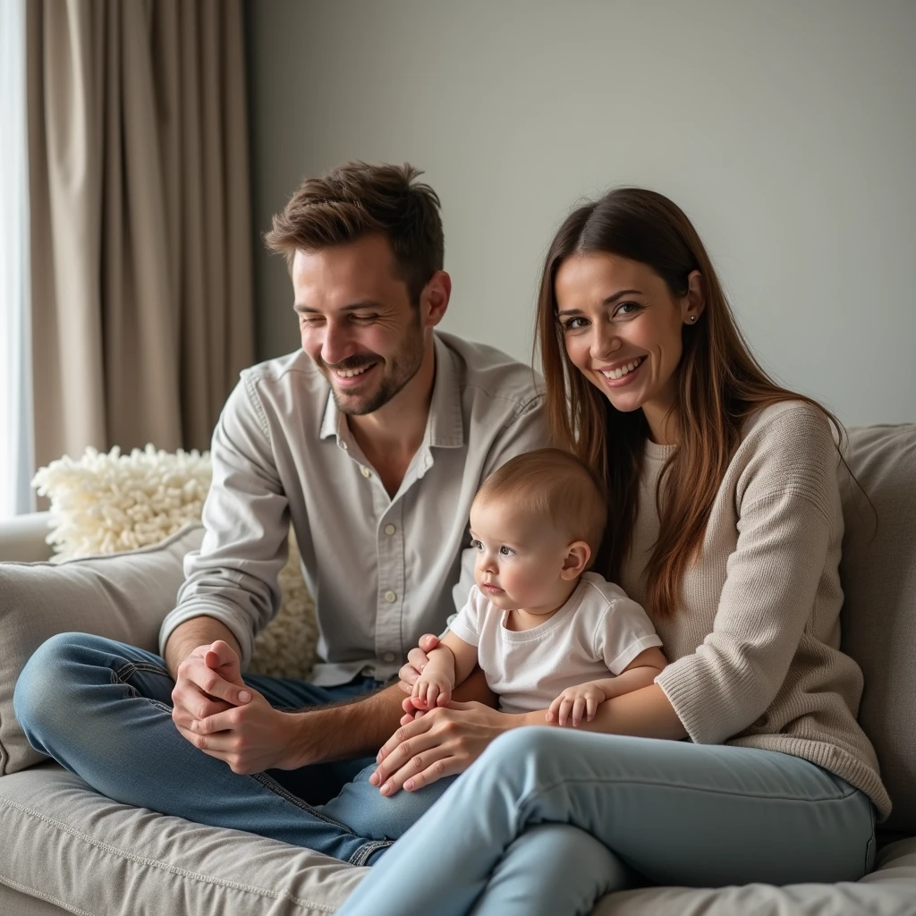 Family sitting on a sofa